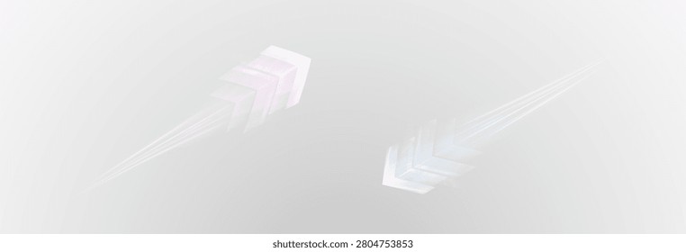 Light speed arrows, bright glowing stripes with a motion blur effect. Vector speed line with direction of movement on a transparent background.