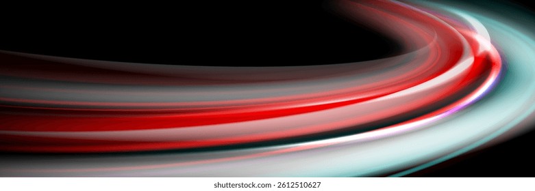 Light speed background with car motion line blur effect, fast trail streaks across a road race track in a vibrant night city