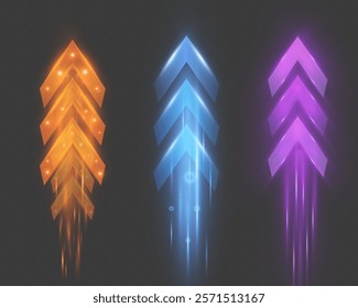 Light and speed dynamic glowing arrow on dark background, futuristic design with vibrant colors and motion effects, suitable for technology, progress, or direction concepts.	