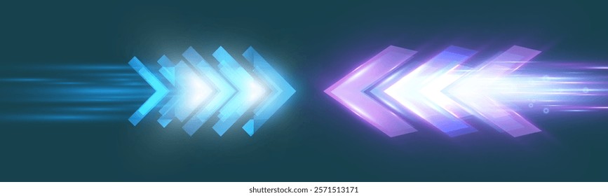 Light and speed dynamic glowing arrow on dark background, futuristic design with vibrant colors and motion effects, suitable for technology, progress, or direction concepts.	