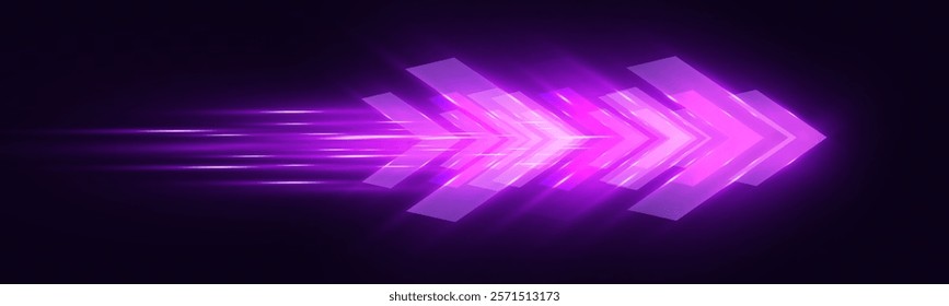 Light and speed dynamic glowing arrow on dark background, futuristic design with vibrant colors and motion effects, suitable for technology, progress, or direction concepts.	