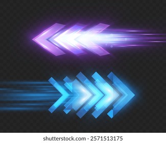 Light and speed dynamic glowing arrow on dark background, futuristic design with vibrant colors and motion effects, suitable for technology, progress, or direction concepts.	