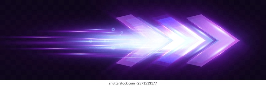 Light and speed dynamic glowing arrow on dark background, futuristic design with vibrant colors and motion effects, suitable for technology, progress, or direction concepts.	