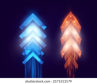 Light and speed dynamic glowing arrow on dark background, futuristic design with vibrant colors and motion effects, suitable for technology, progress, or direction concepts.	