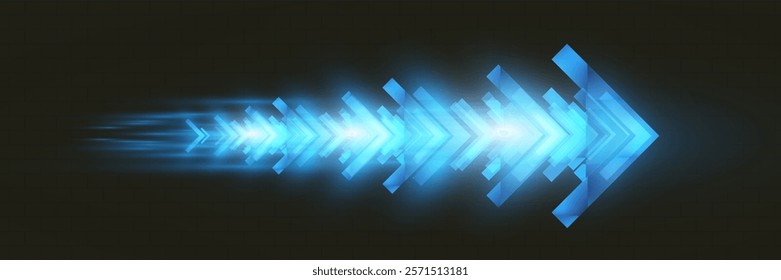 Light and speed dynamic glowing arrow on dark background, futuristic design with vibrant colors and motion effects, suitable for technology, progress, or direction concepts.	