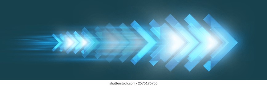 Light and speed dynamic glowing arrow on dark background, futuristic design with vibrant colors and motion effects, suitable for technology, progress, or direction concepts.