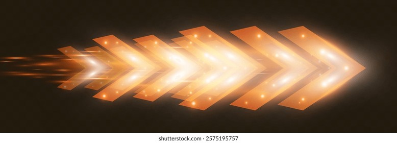 Light and speed dynamic glowing arrow on dark background, futuristic design with vibrant colors and motion effects, suitable for technology, progress, or direction concepts.