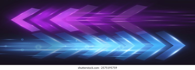 Light and speed dynamic glowing arrow on dark background, futuristic design with vibrant colors and motion effects, suitable for technology, progress, or direction concepts.