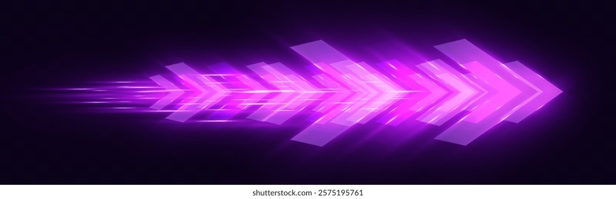 Light and speed dynamic glowing arrow on dark background, futuristic design with vibrant colors and motion effects, suitable for technology, progress, or direction concepts.