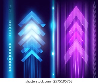 Light and speed dynamic glowing arrow on dark background, futuristic design with vibrant colors and motion effects, suitable for technology, progress, or direction concepts.