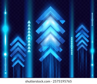 Light and speed dynamic glowing arrow on dark background, futuristic design with vibrant colors and motion effects, suitable for technology, progress, or direction concepts.