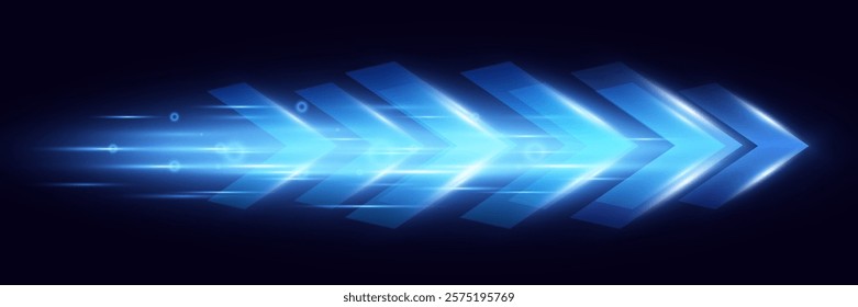 Light and speed dynamic glowing arrow on dark background, futuristic design with vibrant colors and motion effects, suitable for technology, progress, or direction concepts.