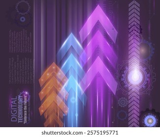 Light and speed dynamic glowing arrow on dark background, futuristic design with vibrant colors and motion effects, suitable for technology, progress, or direction concepts.