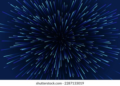 Light speed with illumination and glowing celestial bodies, background or print. Movement and velocity, space and galaxy theme luminescence. Vector illustration