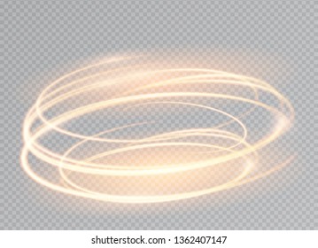 Light speed motion effect. Glowing light fire line swirl spiral. Glow luminous glitter Isolated on transparent background.