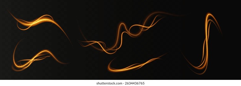 Light speed motion effect. Gold or yellow color spiral glow effect. Magic shiny line sparkles and sequins
