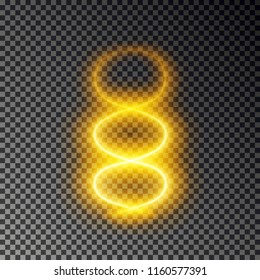 Light spiral line effect, gold DNA vector. Glowing light fire trace. Glitter magic swirl trail effect isolated on transparent background. Abstract round wave line.