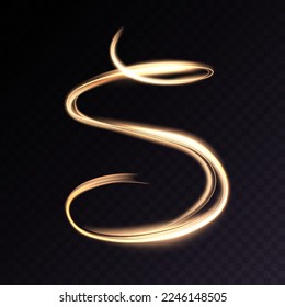 Light spiral lines with golden shimmering effects of an abstract swirl of light energy. For web design and illustrations.