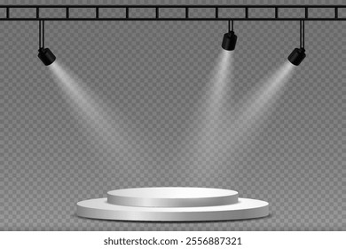 Light spotlights on a transparent background. Stage lighting effect.