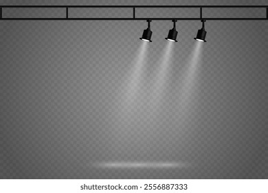 Light spotlights on a transparent background. Stage lighting effect.