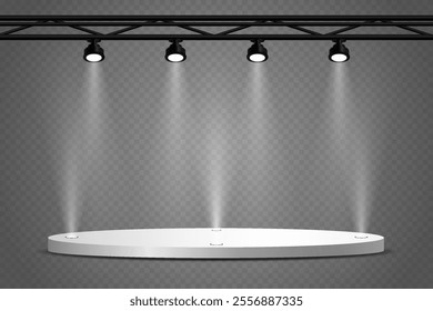 Light spotlights on a transparent background. Stage lighting effect.