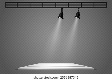 Light spotlights on a transparent background. Stage lighting effect.