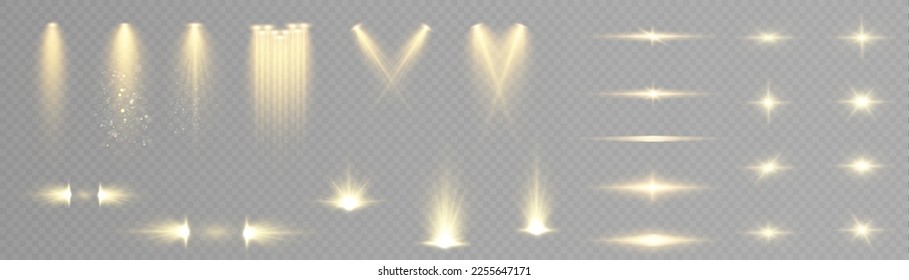 Light spotlights. The stage for the presentation is illuminated by spotlights. Vector illustration.