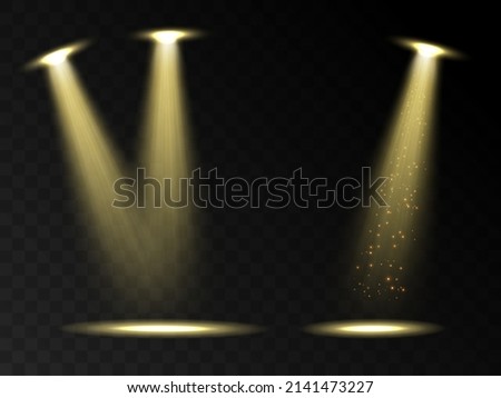 Light spotlights. The stage for the presentation is illuminated by spotlights. Vector illustration.