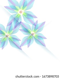 Light spring background. Transparent geometric flowers. Blue color.