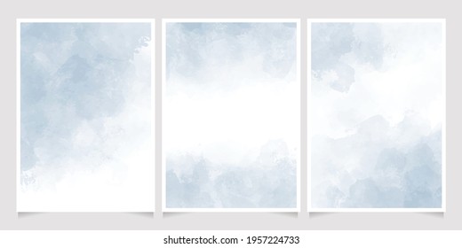 light spring blue watercolor wet wash splash invitation card background template collection