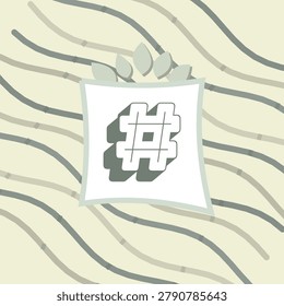 Light stale forest character composition featuring HASH with wave curve text frame