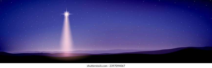 Luz de la estrella, noche de navidad, ilustración abstracta de la naturaleza