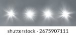 Light, star, flash, glow, shine create radiant starlight with lens flare Overlay and glittering spark effect. Shiny PNG isolated ray, bright white PNG sparkles for festive transparent magic designs.