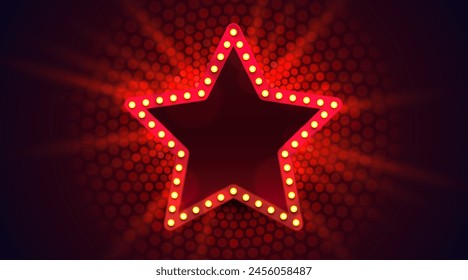 Light star frame label, event bar casino, show signboard. Vector illustration