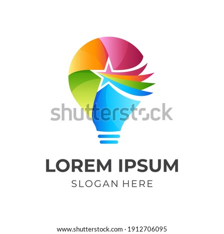 light star logo, bulb and star, combination logo with 3d colorful style