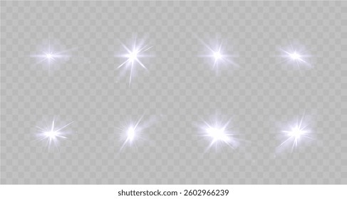 Light star, pink color. Light sunny gold. Light flash of purple color. Vector illustrator. lighting effects. Beam from a spotlight and a star. Glowing abstract isolated lenses with light effects. Lens