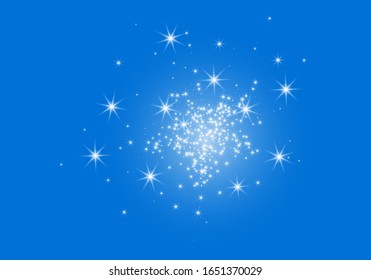 Light Star Spark, Dust. Bright White Sheer Of The Comet. Vector Illustration Isolated Blue Background.