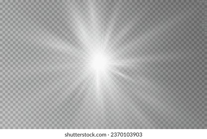 Light star white png. Light sun white png. Light flash white png. Rays of light fall on the background. The sun's ray shines radiantly.
