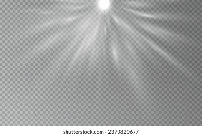 Light star white png. Light sun white png. Light flash white png. Rays of light fall on the background. The sun's ray shines radiantly.	
