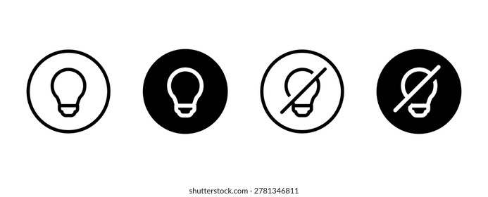 Light status icon. Bulb indicator symbol. Lighting control sign. On and off pictogram for power, switch, electricity, smart home and interface settings.
