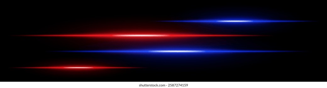 Light streaks set icon. Red and blue glowing speed lines on a black background. Futuristic neon motion blur, high-tech acceleration, and digital energy trails.