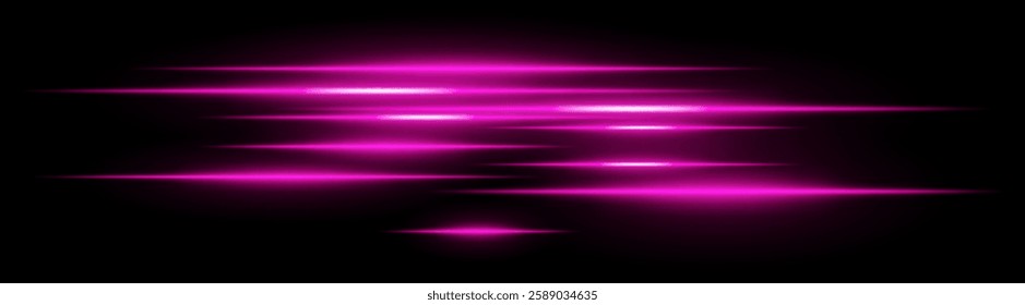 Light streaks set . Pink glowing speed lines on a black background. Futuristic motion blur effect, neon digital trails, sci-fi energy beams, and high-speed acceleration concept.