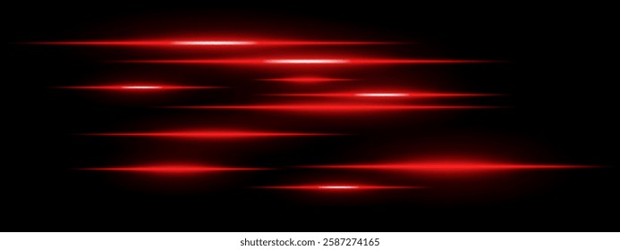 Light streaks set . Red glowing speed lines on a black background. Futuristic motion blur effect, neon digital trails, sci-fi energy beams, and high-speed acceleration concept.