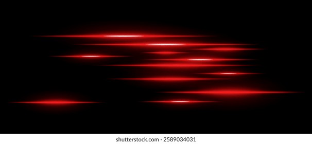 Light streaks set . Red glowing speed lines on a black background. Futuristic motion blur effect, digital neon trails, sci-fi energy beams, and high-speed dynamic concept.