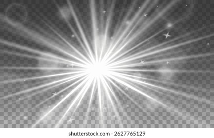 Listras de luz e flare suave — efeito de brilho transparente com feixes realistas, gradiente de luz matinal e explosão de halo para cenas de iluminação decorativa de sonho