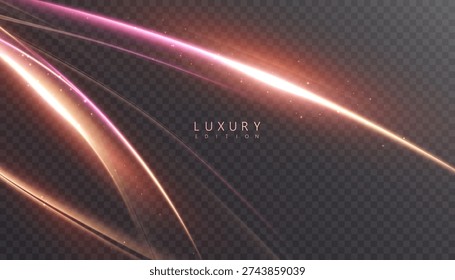 Light streams with shimmering highlights in motion, warm pink and gold energy trails for elegant overlays, abstract backgrounds, banners and futuristic UI.