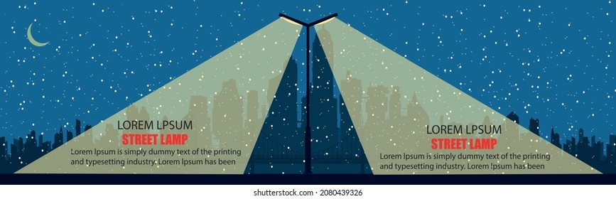 Light from a street lamp on the background of a snowy city. City night street light and place for text area. Template for your project.
Vector illustration