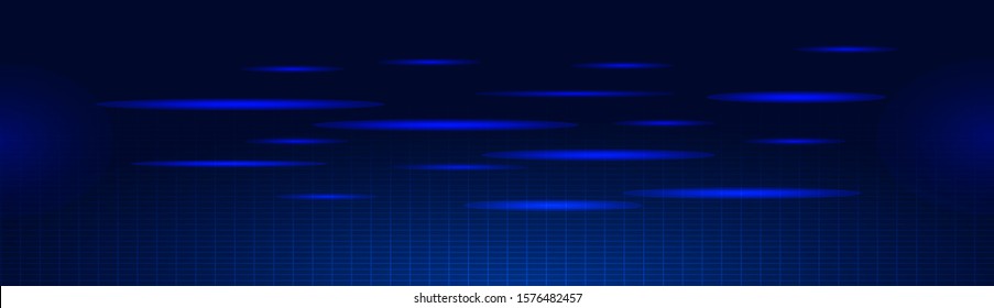 Light and stripes flowing fast in cyberspace with grid. Laser or light rays in space. AI technology and futuristic background vector for web. 