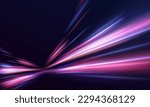 Light and stripes moving fast over dark background. Concept of leading in business, Hi tech products, warp speed wormhole science vector design.