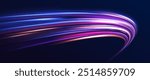 Light and stripes moving fast over dark background. Concept of leading in business, Hi tech products, warp speed wormhole science vector design.	